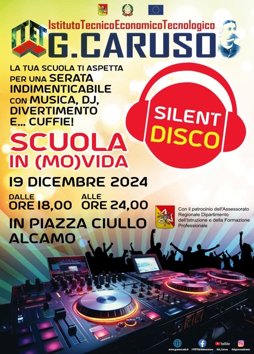 Silent Disco a Piazza Ciullo: gli studenti dell’ITET “Girolamo Caruso” protagonisti di un evento innovativo e sostenibile giovedì 19 dalle 18:30