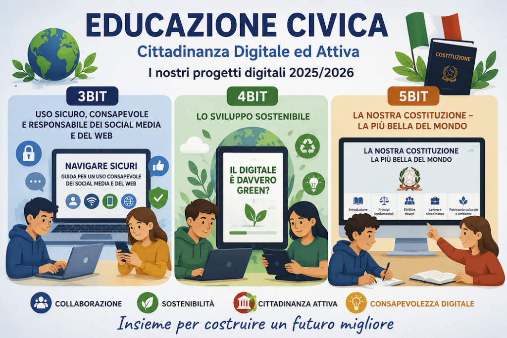 Educazione Civica: pubblicati i prodotti digitali realizzati dagli studenti delle classi 3BIT, 4BIT e 5BIT